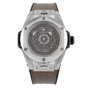 Big Bang Unico Sang Bleu in Steel on Brown Leather Strap